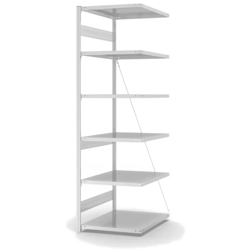 Billig hofe Anbau-Fachbodenregal für Einseitige Nutzung - Stecksystem ORION PLUS - Fachlast 300 kg - H2500 B750 T800 mm - RAL7035 Lichtgrau