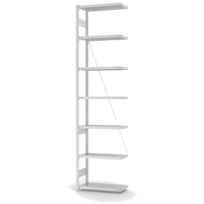 hofe Anbau-Fachbodenregal für Einseitige Nutzung - Stecksystem ORION PLUS - Fachlast 220 kg - H3000 B750 T300 mm - RAL7035 Lichtgrau Markenprodukt