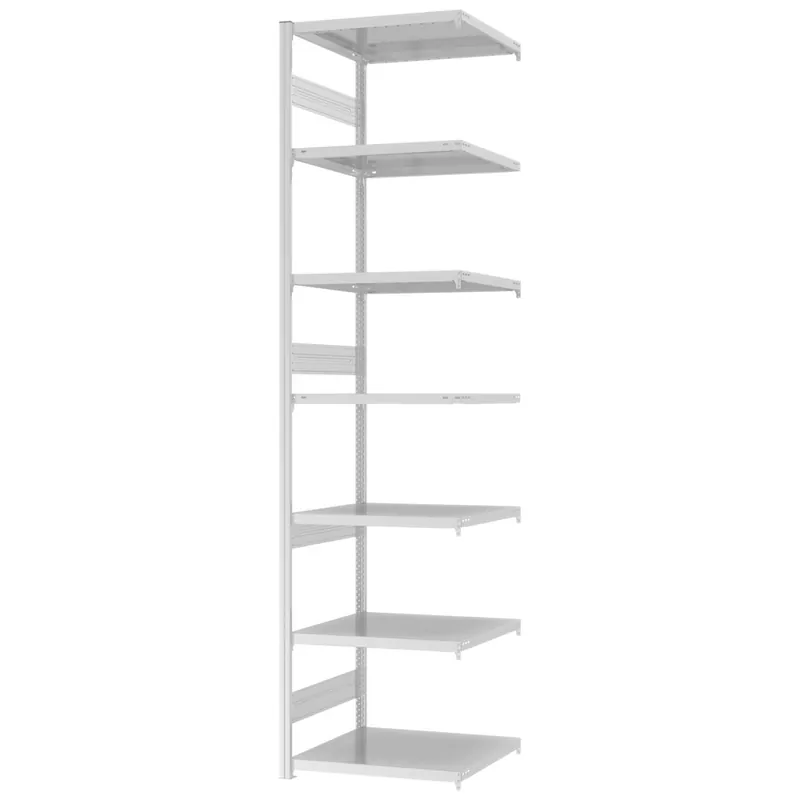 Zertifiziert hofe Anbau-Fachbodenregal für Beidseitige Nutzung - Stecksystem ORION PLUS - Fachlast 300 kg - H3000 B750 T600 mm - RAL7035 Lichtgrau