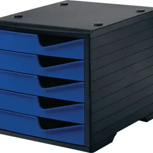 Ablagebox 5 Schubl.schwarz/blau Polystyrol H255xB270xT340mm STYRO Begrenztes Angebot