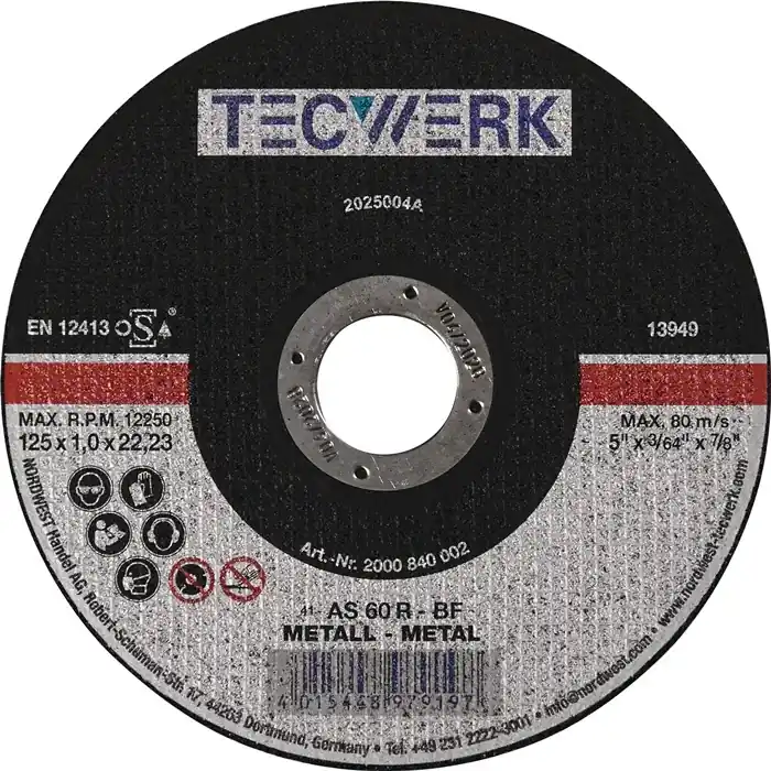Top-Preis Trennscheibe D125x1mm ger.STA Bohr.22,23mm TECWERK VE: 25 Stück