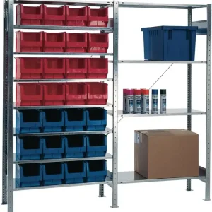 Steckregal H2000xB1000xT400mm Grundregal 8 Stahlböden 12xMK3 blau,16xMK3 rot TW Zertifiziert