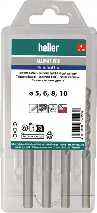 Neu Universalbohrersatz ALLMAT PRO 4-tlg.5/6/8/10mm Dreikantschaft HELLER