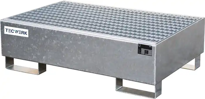 Expressversand Auffangwanne 215l L1200xB800xH360mm Stahlbl.m.Gitterrost silber TECWERK