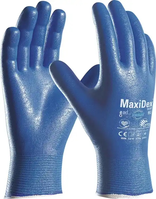 Sichere Zahlung Handschuhe MaxiDex® Gr.8 blau EN ISO 374-5/EN 388 PSA III ATG VE: 12 Paare