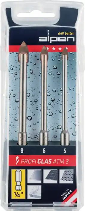 Zertifiziert Glasbohrersatz Profi Glas ATM3 3-tlg.D.5/6/8mm Schaft 6-kant ALPEN