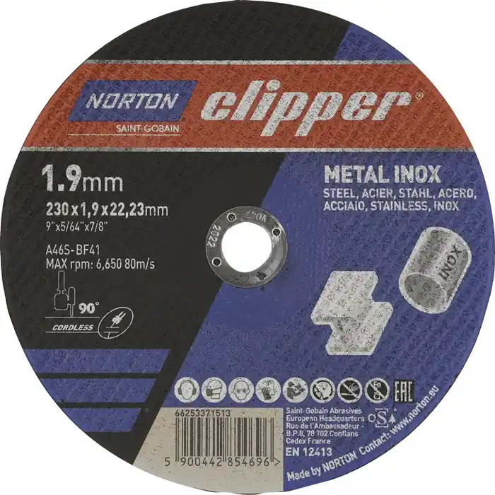 Trennscheibe D230x1,9mm Typ 41 Metall-Inox Bohr.22,23mm NORTON CLIPPER Sale