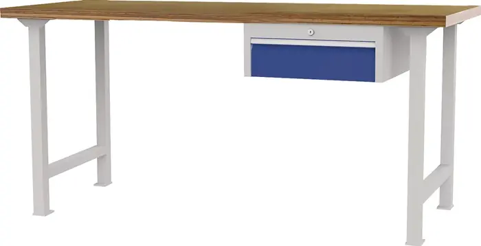 Werkbank B2000xT750xH790-1140mm Buche-Multiplex lichtgrau/signalblau 1Schubl. Rabatt