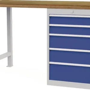 Werkbank B1500xT750xH859mm Buche-Multiplex lichtgrau/signalblau 5Schubl. Kracherpreis