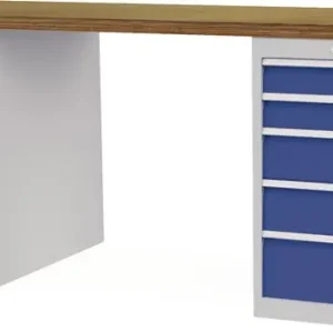 Sonderaktion Werkbank B2000xT750xH859mm Buche-Multiplex lichtgrau/signalblau 10Schubl.