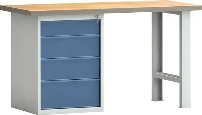 Werkbank PW700 B1500xT700xH840mm Buche Multiplex lichtgrau/brillantblau 4Schubl. Schnäppchen