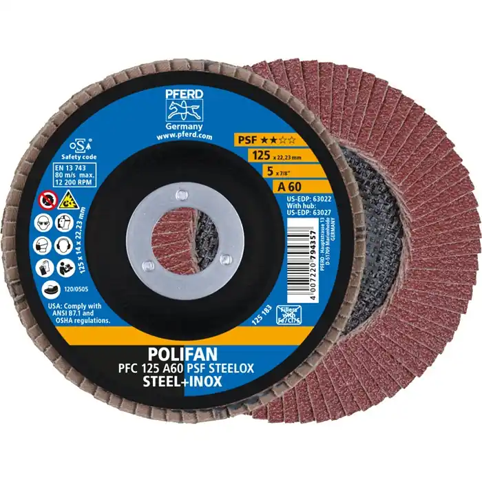 Fächerscheibe POLIFAN A PSF STEELOX D.125mm K.60 kon.Stahl/INOX NK PFERD VE: 10 Stück Neuheit