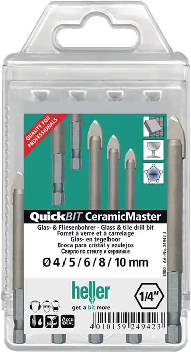 Ausverkauf Bohrersatz QuickBit® Ceramik Master 5-tlg.D.4,5,6,8,10mm Schaft 6 kant HELLER