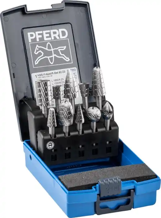 Frässtifteset 82 Schaft-D.6mm 10-tlg.HSS 3 bruchfeste Ku.-Box PFERD Mega-Angebot
