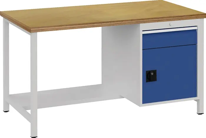 Solange Der Vorrat Reicht Werkbank signalblau lichtgrau B1500xH859xT750mm Buche Multipl.40mm 1Schubl.1Tür