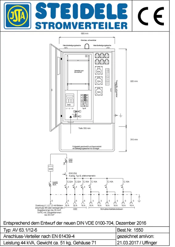 Steidele Anschlussverteilerschrank AV 63.1/12-6 Preisknaller