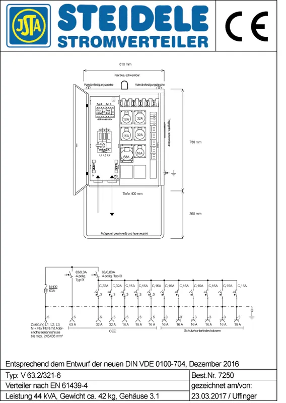 Echt Steidele Verteilerschrank V 63.2/321-6
