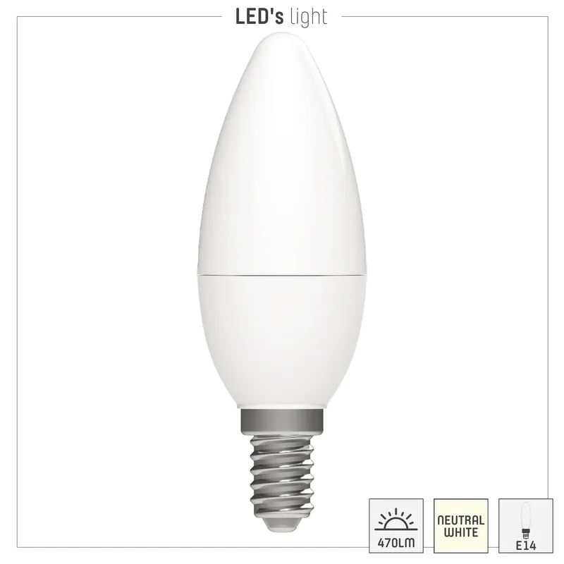 Versand Am Gleichen Tag Led SMD Leuchtmittel - Kerze C35 E14 4,9W 470lm 4000K Opal 240°