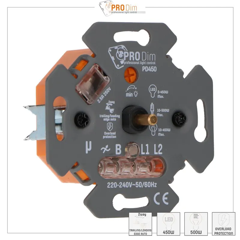 Echt Universal Dimmer - 500W - Auto Phasenanschnitt / Phasenabschnittsteuerung - 2-Draht-Systeme