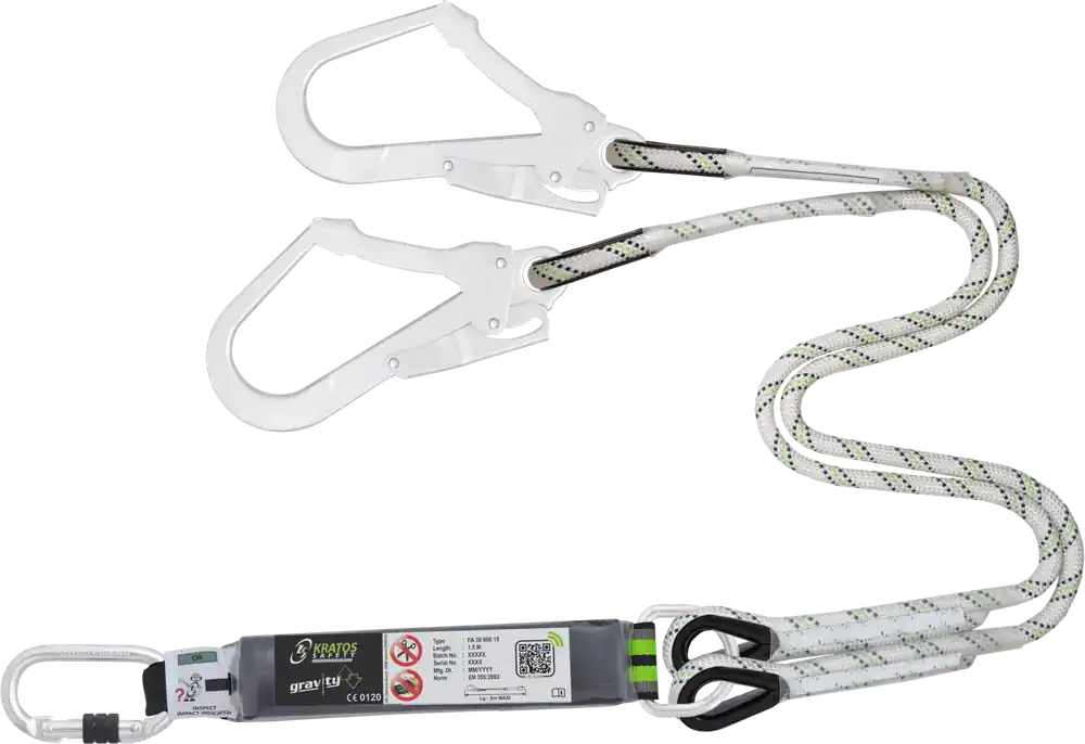 Echt Kratos Safety 3060010 Y-Verbindungsmittel mit Falldämpfer aus Kernmantelseil 1 m mit Karabiner