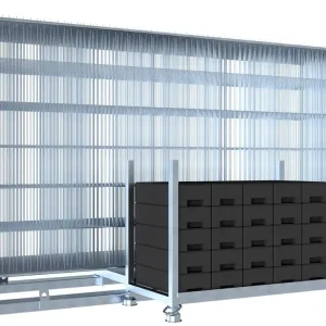 Neuheit Bauzaunset "Cloud" mit Transportgestell und Recyclingfüßen auf Stapelpalette