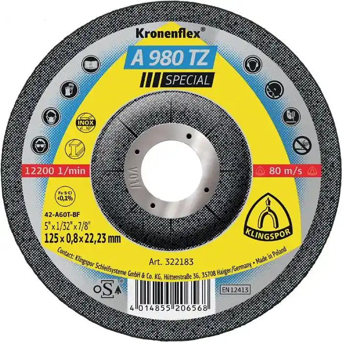 Must-Have Trennscheibe A 980 TZ Special D125x0,8mm gekr.INOX Bohr.22,23mm KLINGSPOR VE: 25 Stück