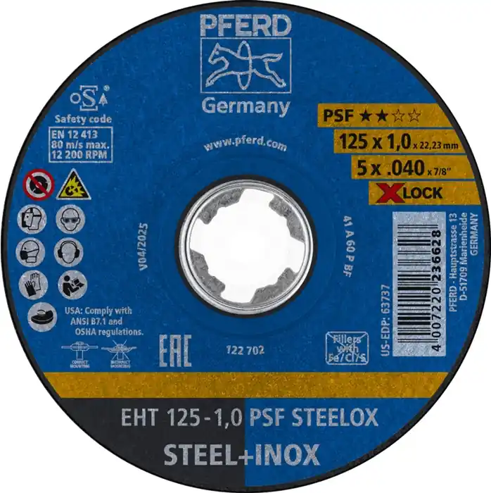 Preis Gesenkt Trennscheibe X-LOCK PSF STEELOX D125x1mm ger.INOX Bohr.22,23mm PFERD VE: 25 Stück