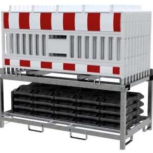 Neu Im Sortiment SET mit 20 Absperrschrankengitter RA2/B und 21 Fußplatten auf Lager- und Transporttraverse