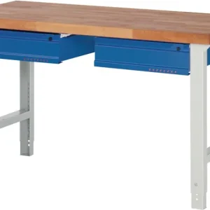 Werkbank Ser.BK 650 B1500xT700xH790-1140mm Buche massiv grau/blau 2 Schubl.TW Neu Im Sortiment