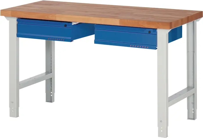 Werkbank Ser.BK 650 B1500xT700xH790-1140mm Buche massiv grau/blau 2 Schubl.TW Neu Im Sortiment