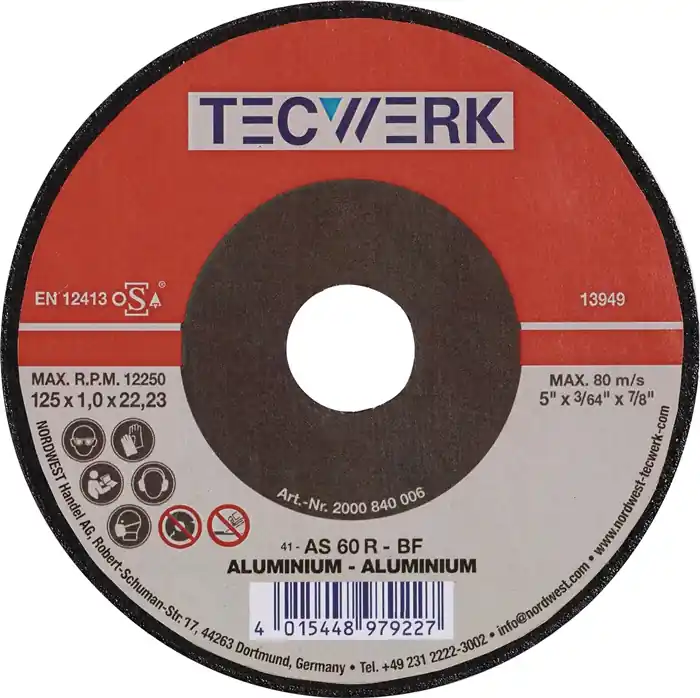 Trennscheibe ALU D125x1mm ger.Alu.Bohr.22,23mm TECWERK VE: 25 Stück Garantierte Lieferung