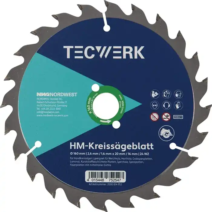 Handkreissägeblatt AD 190mm Z.16 WZ Schnitt-B.2mm TECWERK Begrenztes Angebot