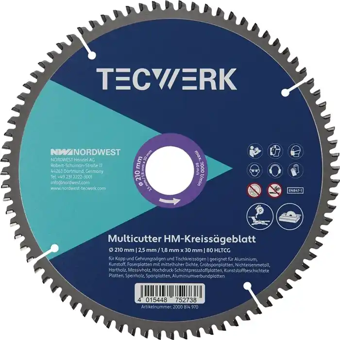 Tisch-/Kappkreissägeblatt AD 305mm Z.80 HLTCG Schnitt-B.3,2mm TECWERK Echt