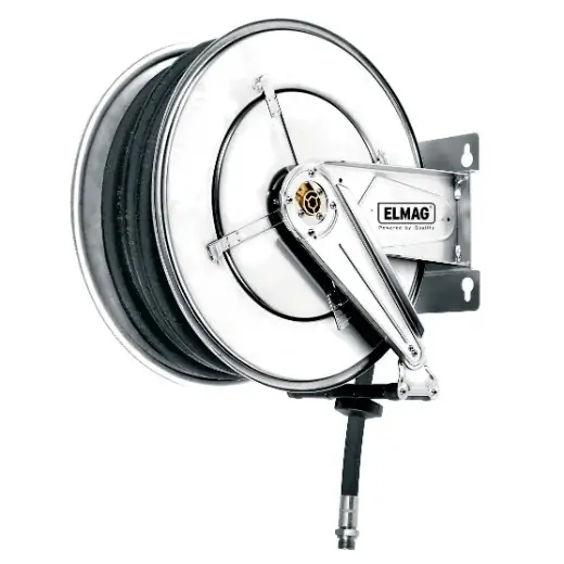 ELMAG INDUSTRIE Schlauchaufroller Edelstahl "432/13"-für Druckluft u. Wasser 70°C, 18 m, 3/8", 20bar Billig