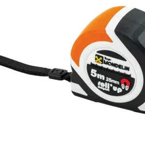 Geprüft MONDELIN Rollmaßband – 5 m x 25 mm – 2-Komponenten-Gehäuse – Stahlband mit Nylonfolie