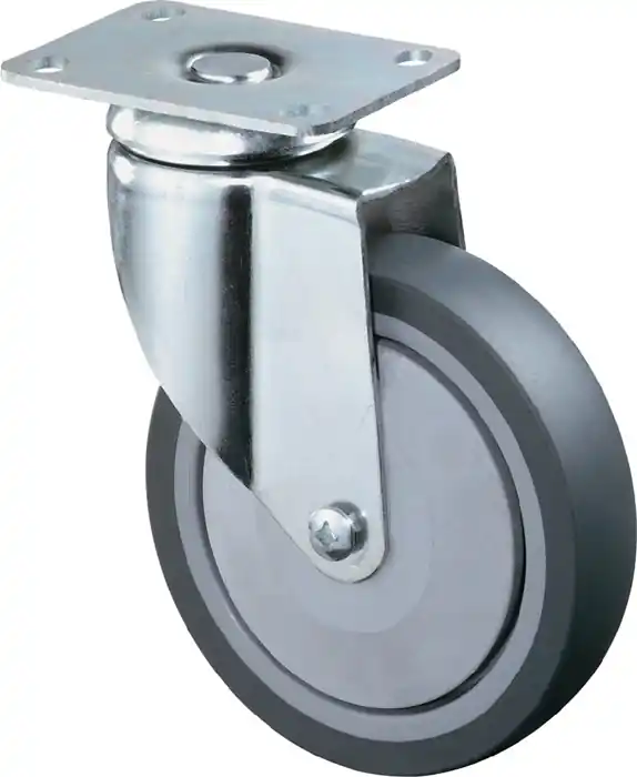 Lenkrolle D.80mm Trgf.80kg m.Platte Gum.grau BS ROLLEN Highlight