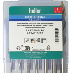 Metallbohrer-Set DIN 338 Stepstar D.2,5-10,2 HSS-Co TiN 7-tlg.Multibox HELLER Begrenztes Angebot
