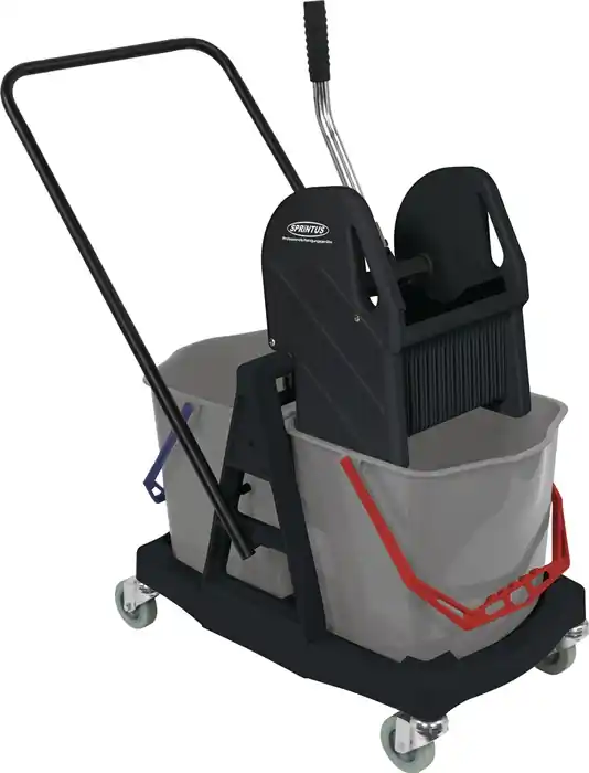 Zertifiziert Reinigungswagen Eimer 2x17 l,Presse Ku.m.Metallschubbügel SPRINTUS