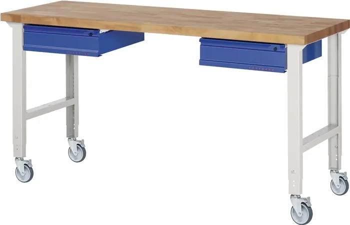 Werkbank B2000xT700xH950-1000mm Buche massiv lichtgrau/blau Neue Kollektion