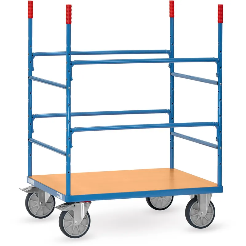 fetra Materialwagen pulverbeschichtet RAL 5007 brillantblau TPE-Bereifung mit einschraubbaren Auflagen für Langmaterialien Neue Ware