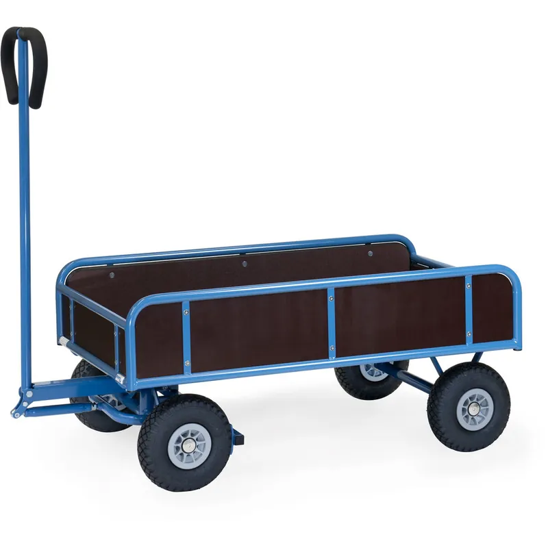 fetra Handwagen - 2-Achser pulverbeschichtet brillantblau RAL 5007 mit 4 Wänden PU-Bereifung Bestseller