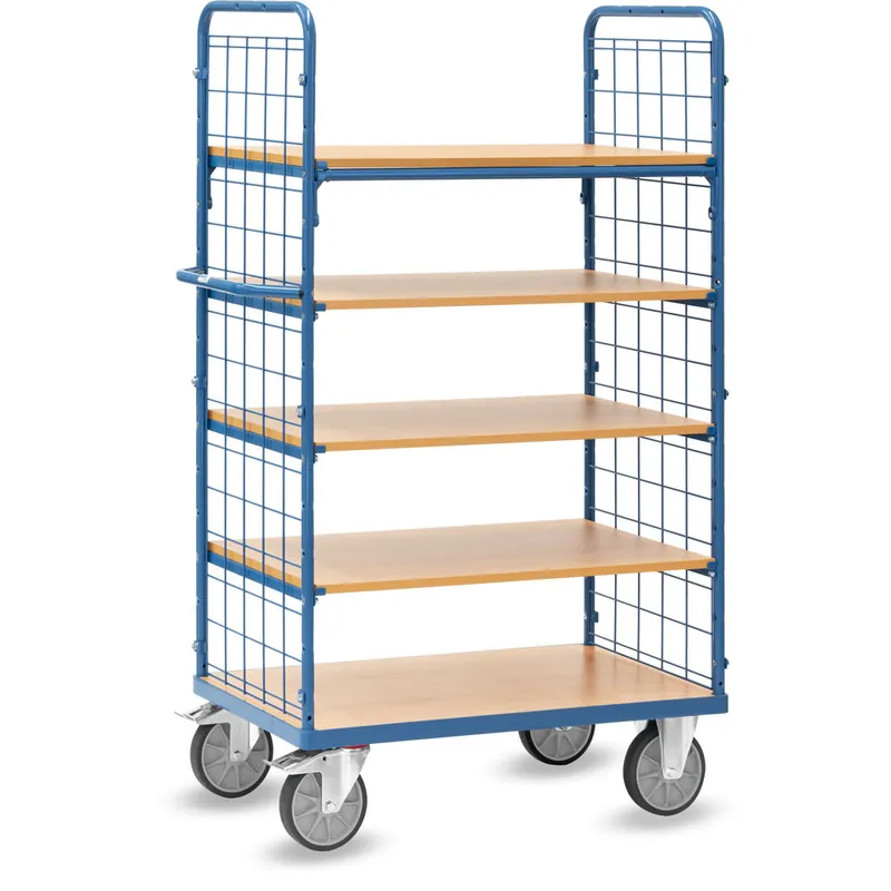 Bestseller fetra Etagenwagen mit Drahtgitter pulverbeschichtet blau RAL 5007 5 Etagen Tragkraft 600 kg