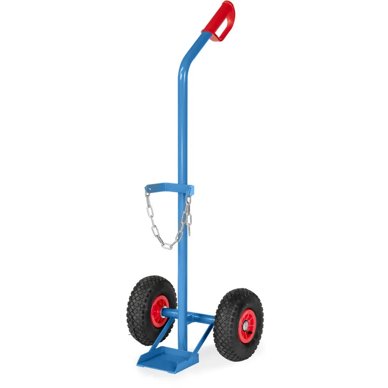 Bestpreis fetra Stahlflaschenkarre pulverbeschichtet blau RAL 5007 für 1 Stahlflasche 10 Liter Inhalt Ø 140 mm
