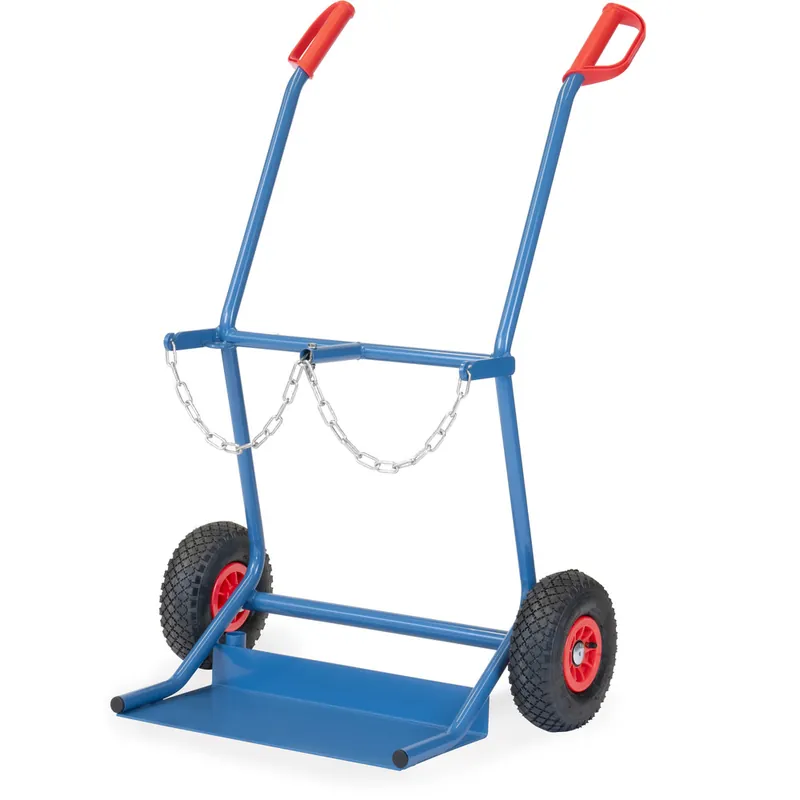 Schneller Versand fetra Stahlflaschenkarre pulverbeschichtet blau RAL 5007 für 2 Stahlflaschen mit 20 Liter Inhalt Ø 204 mm