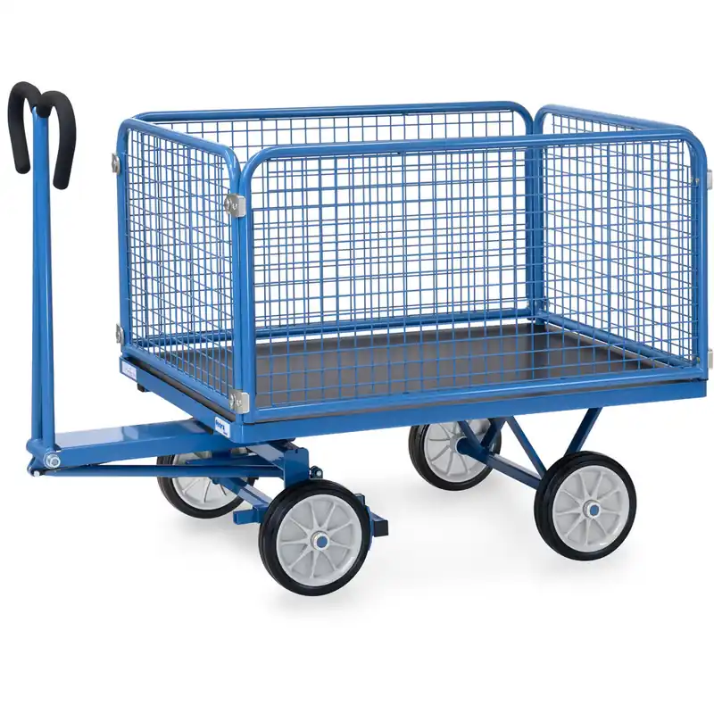 Mega-Angebot fetra Handpritschenwagen pulverbesichtet blau RAL-5007 mit Drahtgitterwänden 600 mm hoch