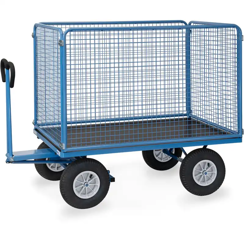 fetra Handpritschenwagen pulverbesichtet blau RAL-5007 mit Drahtgitterwänden 1000 mm hoch Schnäppchen
