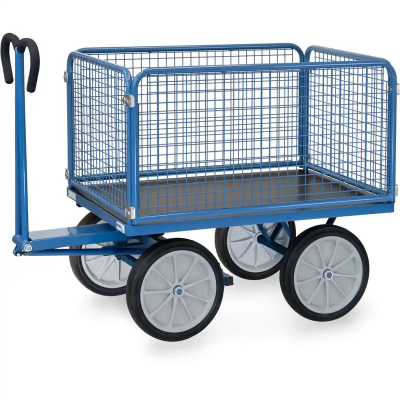 fetra Handpritschenwagen pulverbesichtet blau RAL-5007 mit Drahtgitterwänden 600 mm hoch Solange Der Vorrat Reicht