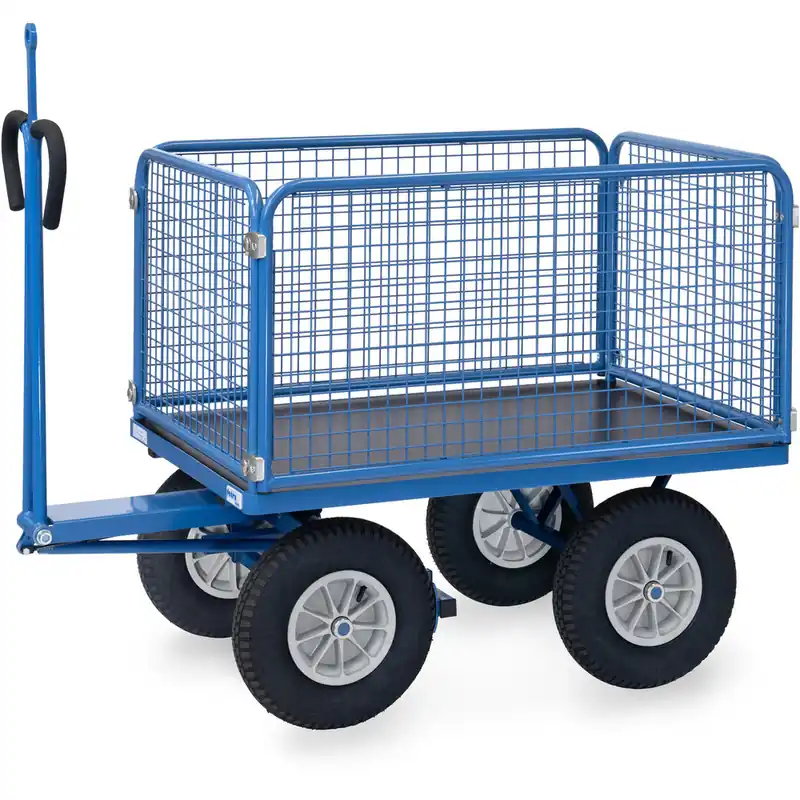 fetra Handpritschenwagen pulverbeschichtet RAL 5007 Wände 600 mm mit Zugöse Echt