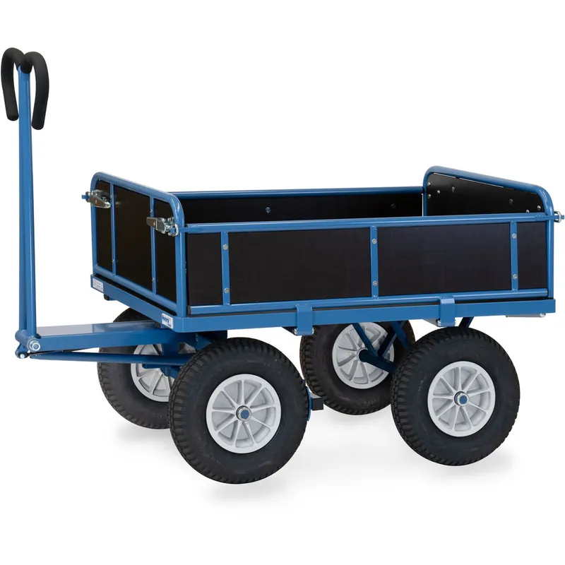 Preisknaller fetra Handpritschenwagen pulverbesichtet blau RAL-5007 3 Bordwände abklappbar