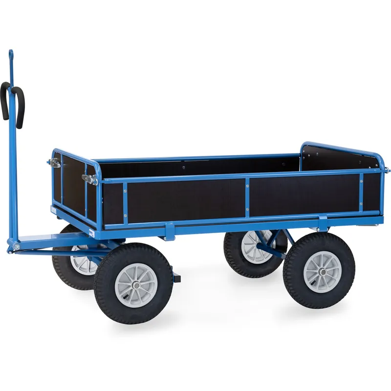 fetra Handpritschenwagen pulverbeschichtet blau RAL 5007 3 Bordwände abklappbar mit Zugöse Knallerangebot